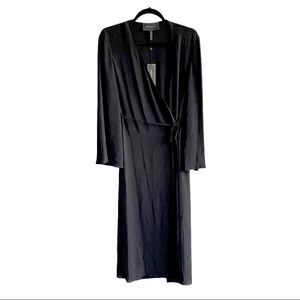 Bcbgmaxazria Wrap Robe Midi Dress Tie Waist Wide Sleeves Black S